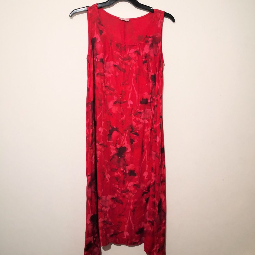 Italian 100% Linen Floral Print Sharkbite Hem Dress Size M